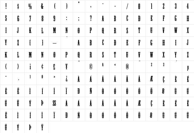 Mesquite Regular  glyph index