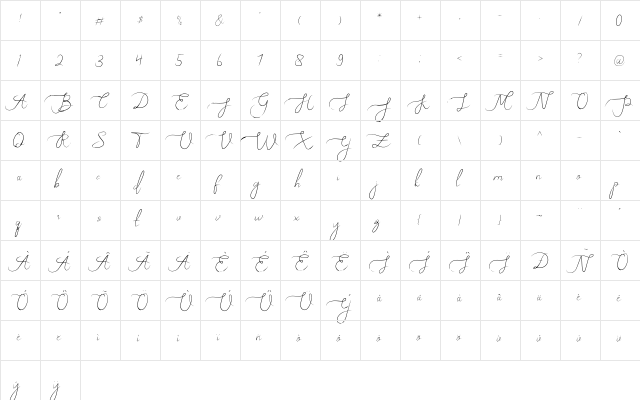 Melly Eret Regular  glyph index