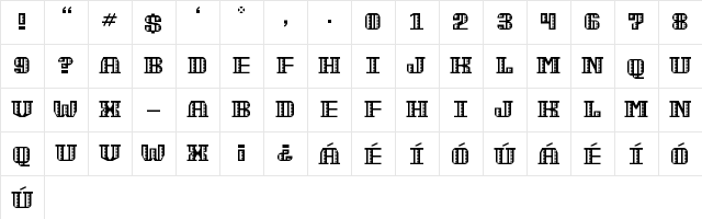 Texico Regular  glyph index