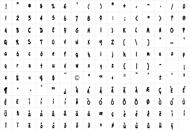 TFGary Regular  glyph index