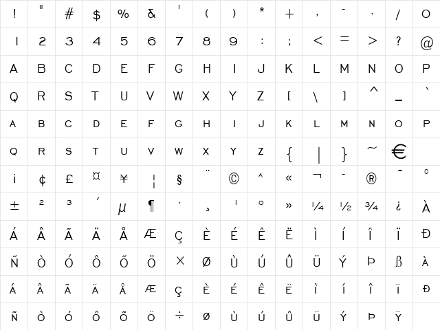ChiselCondensed Normal  glyph index