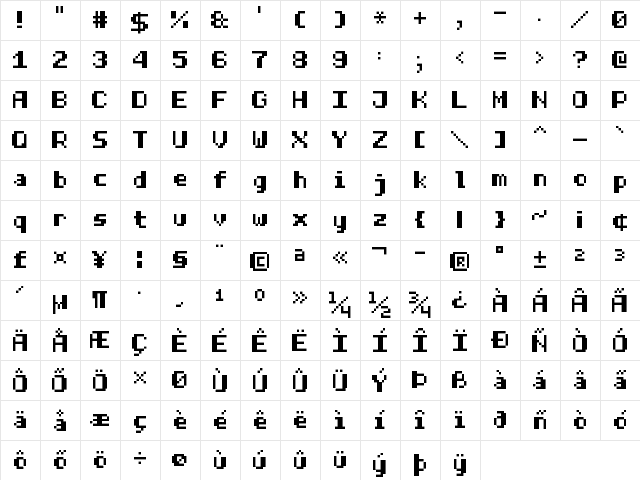 Half Bold Pixel-7 Regular  glyph index