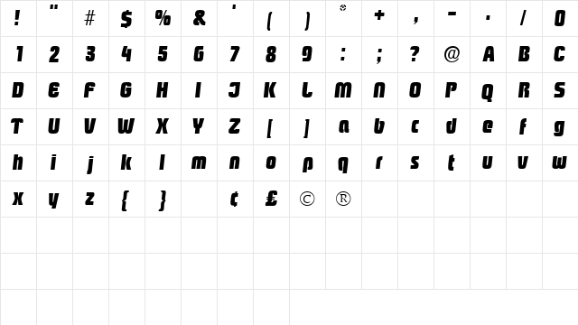 BoozleSSK Italic  glyph index