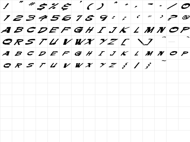 Paintbrush Ex Bold Italic Bold Italic  glyph index