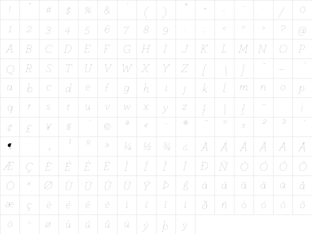 ArcherPro Hairline Italic  glyph index