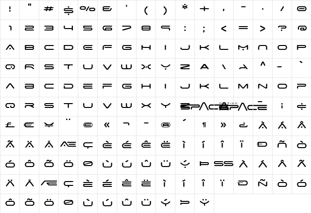 Disney Mission Space Regular  glyph index