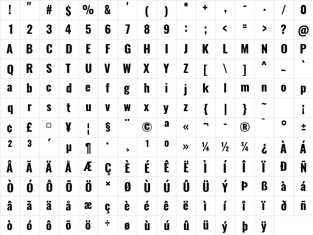 Oswald Bold  glyph index