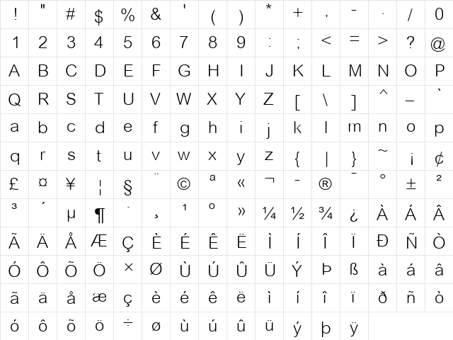 Arial Rounded MT Light  glyph index