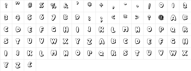 Balloony Regular  glyph index
