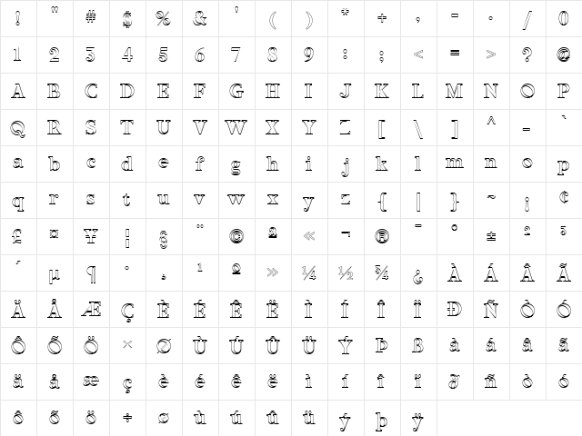 Rubino Medium  glyph index