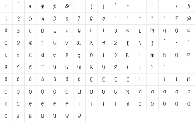 Hello Moon Regular  glyph index