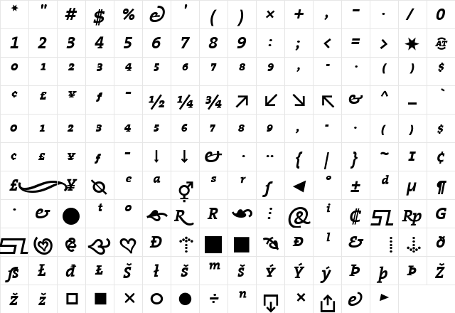 The Serif Bold- Regular  glyph index