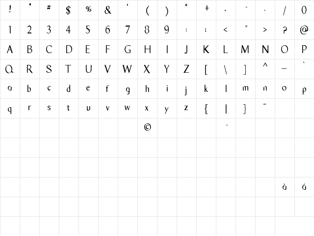 Tyro Sans Regular  glyph index