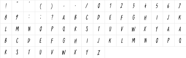 Travelling Regular  glyph index