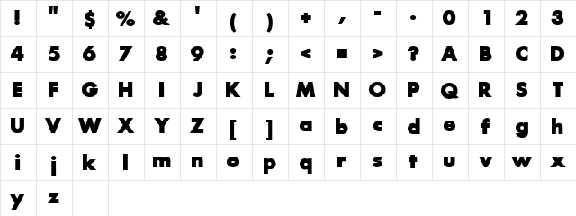 FuturaExtraBold Regular  glyph index