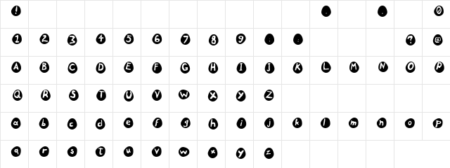B&W Regular  glyph index