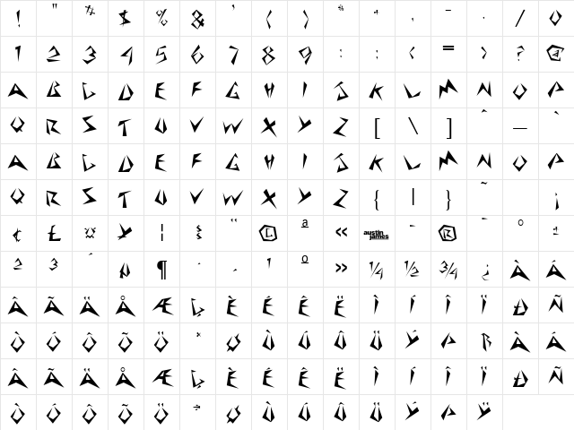 Stinger Regular  glyph index
