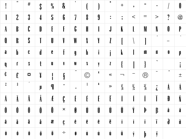 Radiant XCond ICG Regular  glyph index