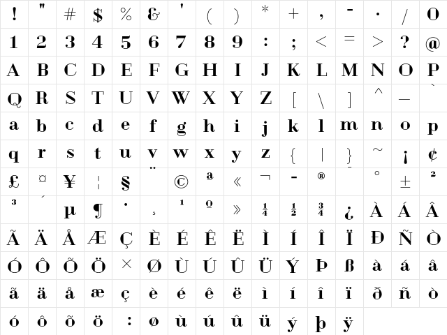 Geotica Four Regular  glyph index