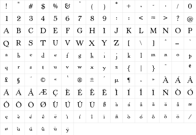 Powhatten Regular  glyph index