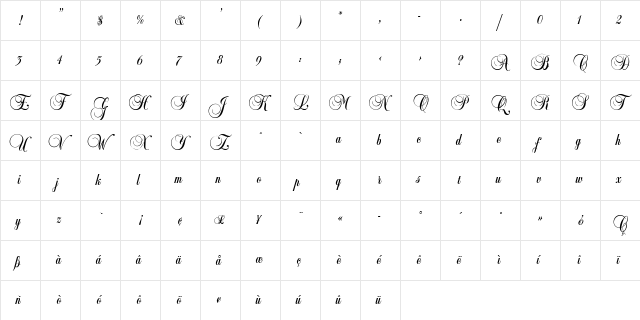 Balmoral Regular  glyph index