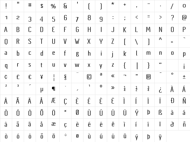 Cynapse Pro OSF Bold  glyph index