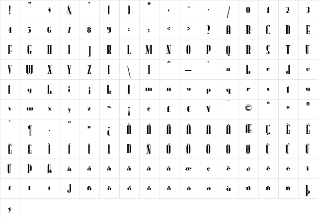 RadioRanch Regular  glyph index