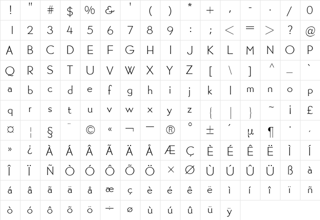 Bernhard Gothic BQ Regular  glyph index