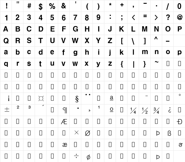 HYGothic-Extra Regular  glyph index