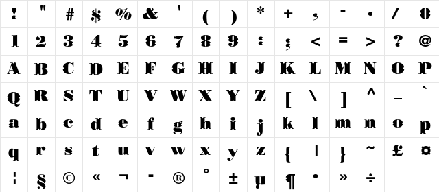 BorjomiDecor C Regular  glyph index