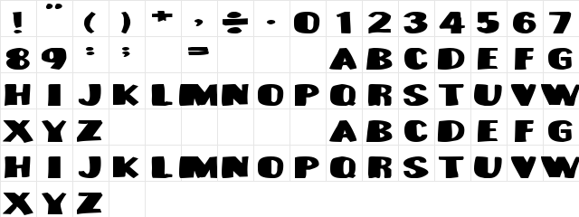Munster Bash Regular  glyph index