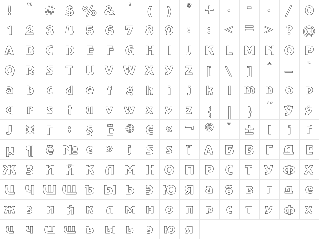 AdverGothic Ho Regular  glyph index