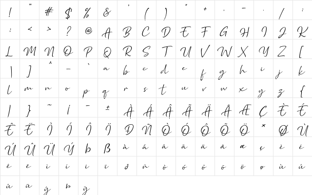 Marthin Slant Regular  glyph index