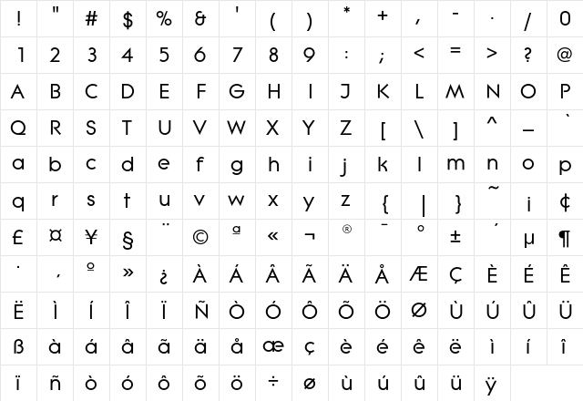 LiteraEF Medium  glyph index
