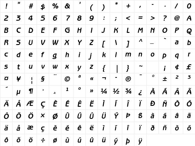 ITC Benguiat Gothic Std Bold Oblique  glyph index