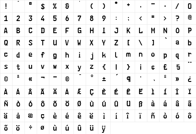 FE Regular  glyph index