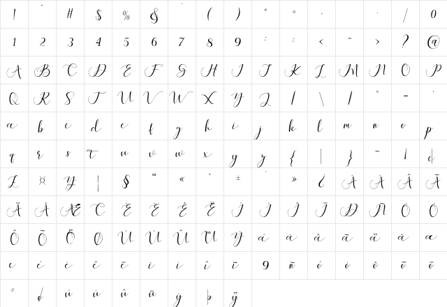 Maheria Script Regular  glyph index