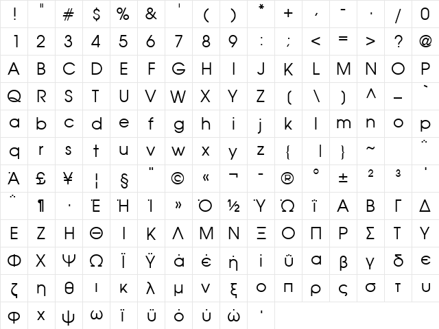 AvantGreek Plain  glyph index