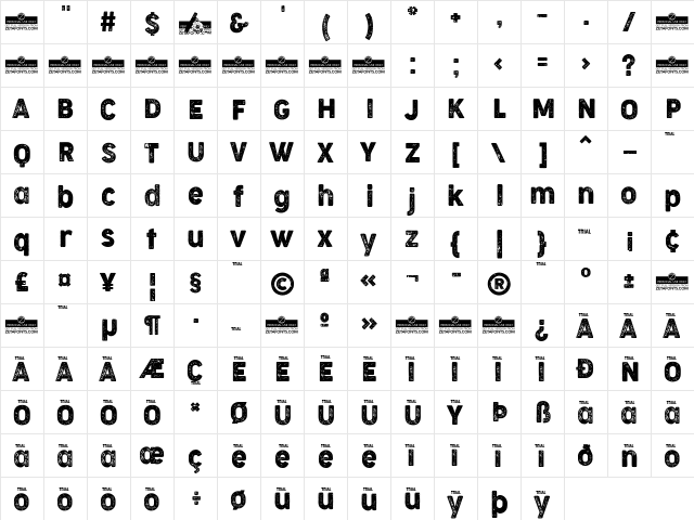Cocogoose Narrow Letterpress  glyph index