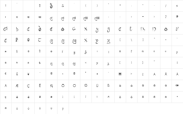 Evil One 1 Regular  glyph index