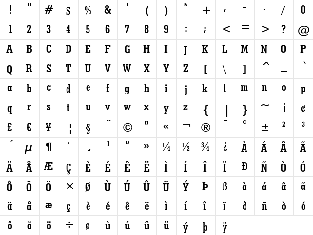 Geometric Slabserif 703 Bold Condensed  glyph index