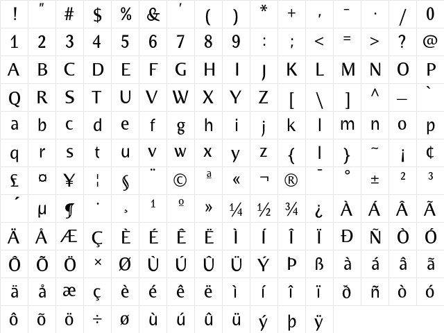 BradloSans Regular  glyph index