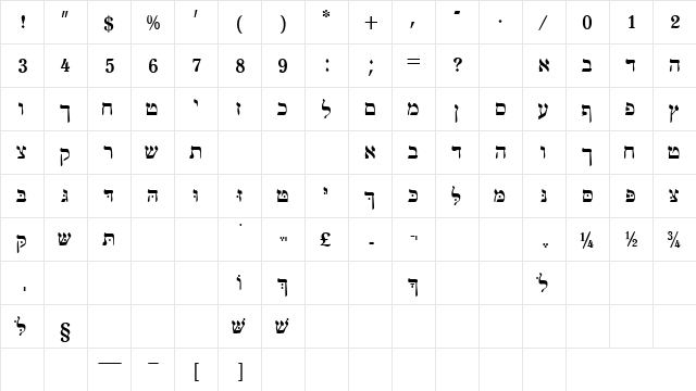 SharonSSK Regular  glyph index