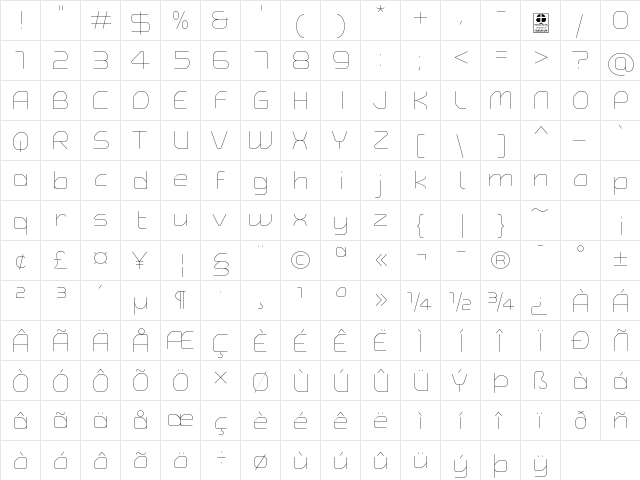 Typo Angular Rounded Thin Demo Regular  glyph index