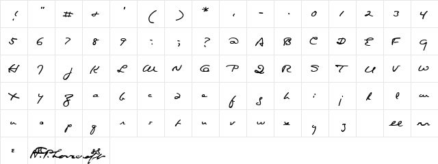 Lovecraft Cursive Regular  glyph index