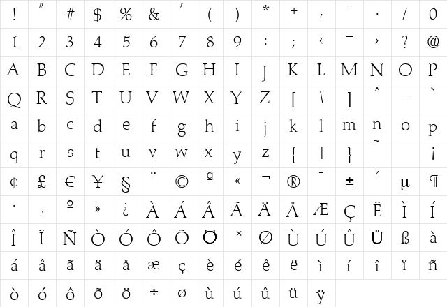 MarathonSerial-Xlight Regular  glyph index