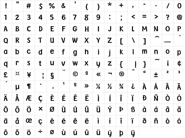 Fontoon Regular  glyph index