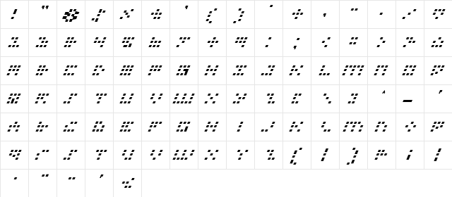 Iconian Italic Italic  glyph index