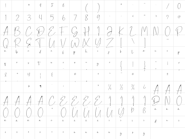 La Estroma Regular  glyph index