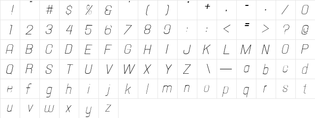 Hallandale Text Light Italic JL Regular  glyph index